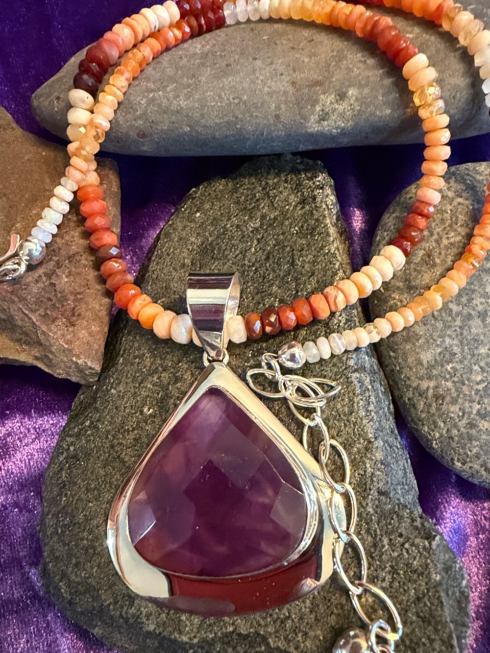 Jay King Amethyst Pendant& Cornelian Agate Beads- silver(221)